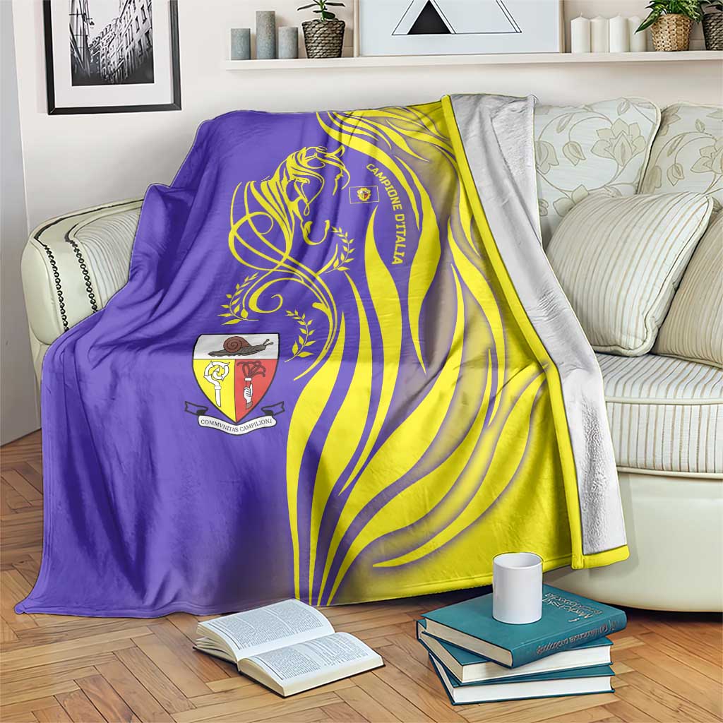 Campione d’Italia Blanket with Yellow Horse Graphic and Purple Flame Crest - Wonder Print Shop