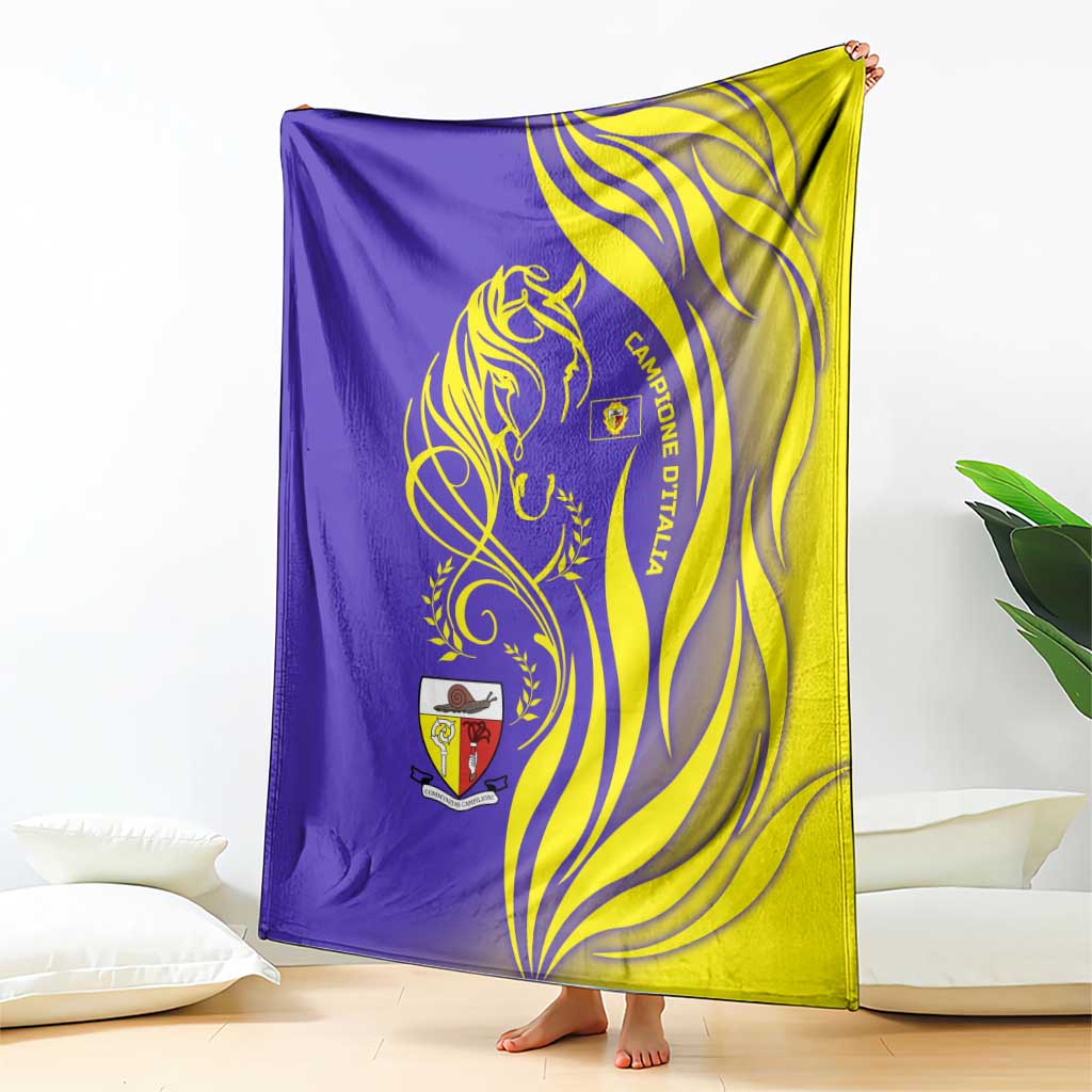 Campione d’Italia Blanket with Yellow Horse Graphic and Purple Flame Crest - Wonder Print Shop