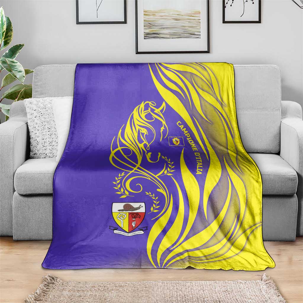 Campione d’Italia Blanket with Yellow Horse Graphic and Purple Flame Crest - Wonder Print Shop
