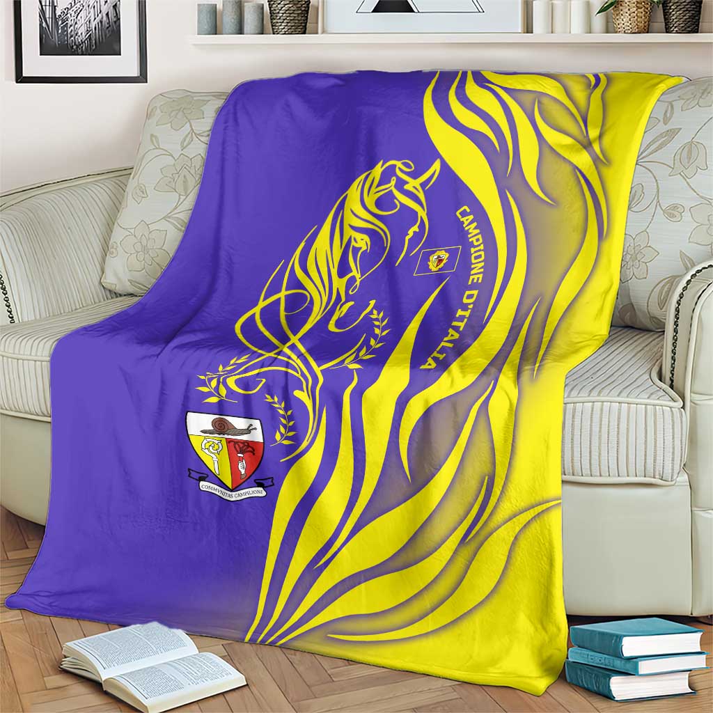 Campione d’Italia Blanket with Yellow Horse Graphic and Purple Flame Crest - Wonder Print Shop