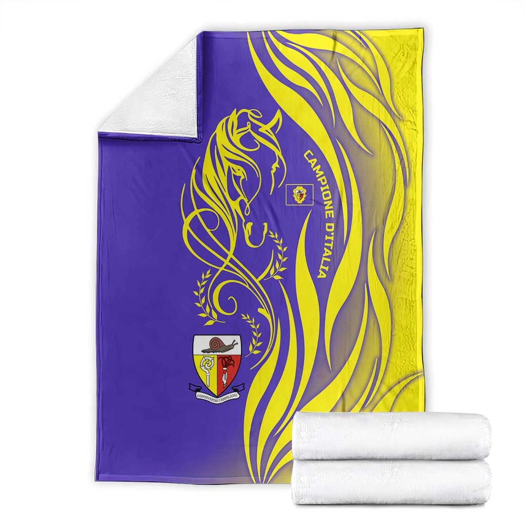Campione d’Italia Blanket with Yellow Horse Graphic and Purple Flame Crest - Wonder Print Shop