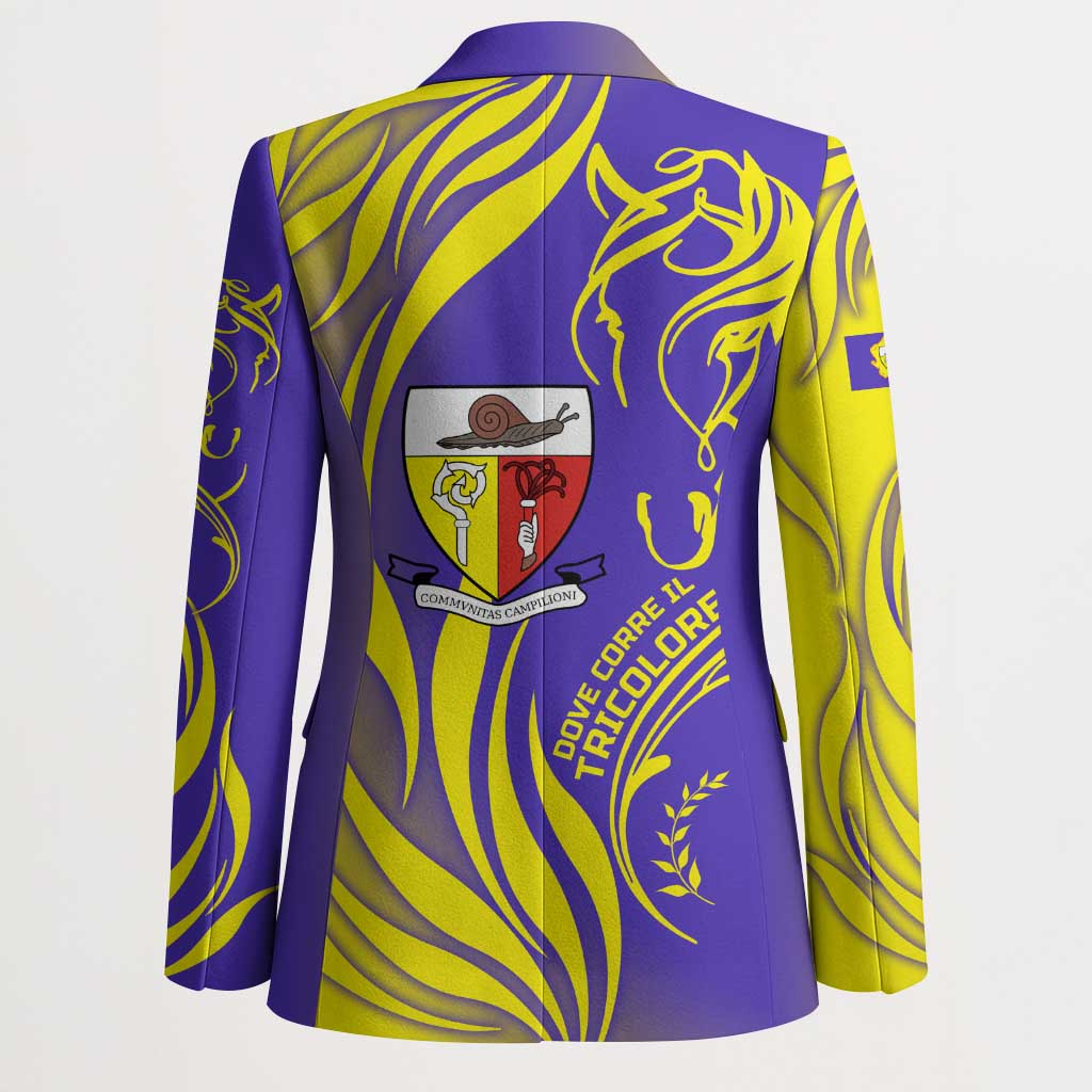 Campione d’Italia Blazer with Yellow Horse Graphic and Purple Flame Crest - Wonder Print Shop