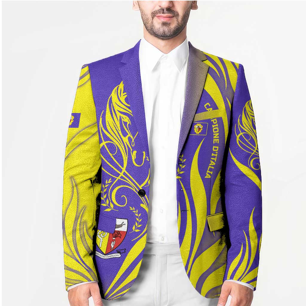 Campione d’Italia Blazer with Yellow Horse Graphic and Purple Flame Crest - Wonder Print Shop