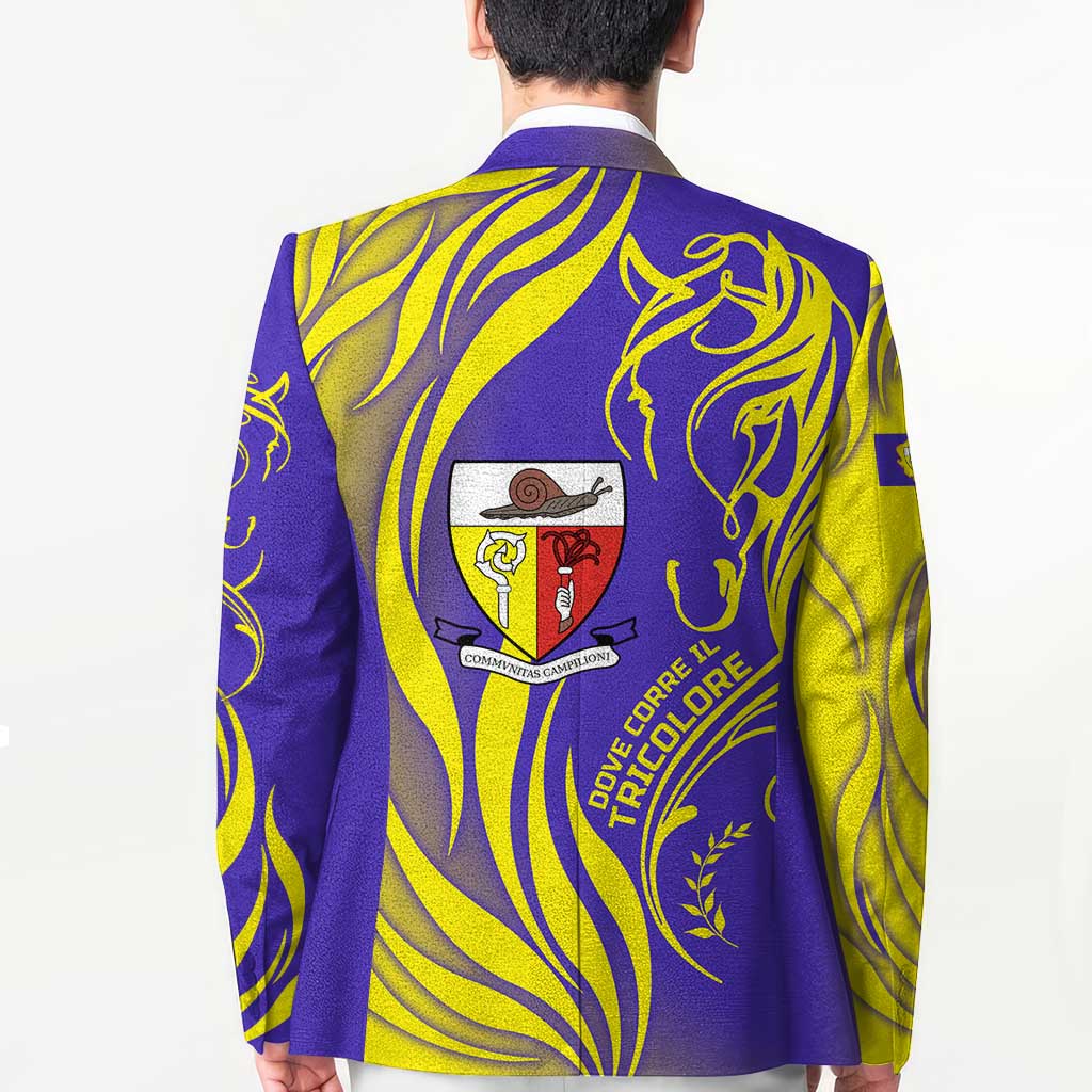 Campione d’Italia Blazer with Yellow Horse Graphic and Purple Flame Crest - Wonder Print Shop