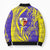 Campione d’Italia Bomber Puffer Jacket with Yellow Horse Graphic and Purple Flame Crest - Wonder Print Shop