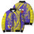 Campione d’Italia Bomber Puffer Jacket with Yellow Horse Graphic and Purple Flame Crest - Wonder Print Shop