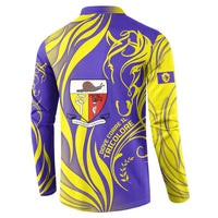 Campione d’Italia Button Sweatshirt with Yellow Horse Graphic and Purple Flame Crest - Wonder Print Shop