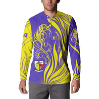 Campione d’Italia Button Sweatshirt with Yellow Horse Graphic and Purple Flame Crest - Wonder Print Shop
