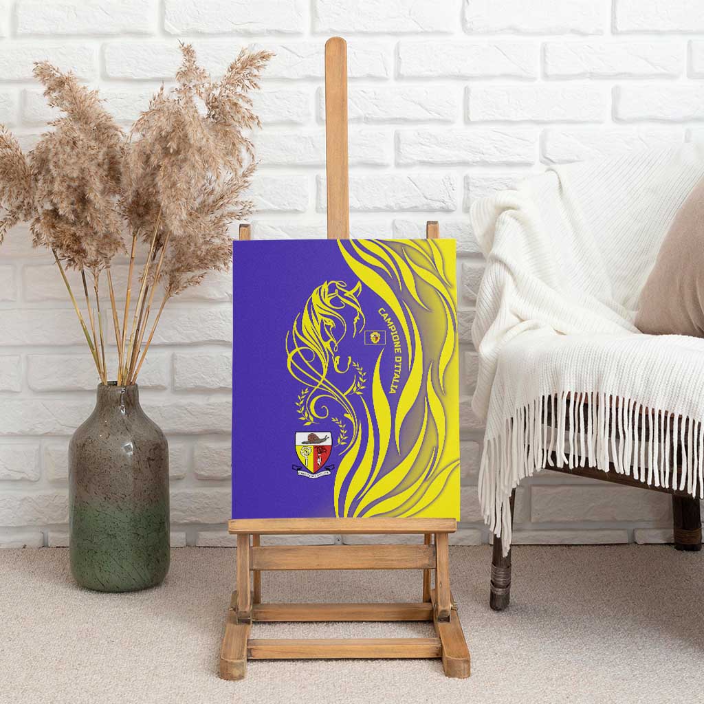 Campione d’Italia Canvas Wall Art with Yellow Horse Graphic and Purple Flame Crest - Wonder Print Shop