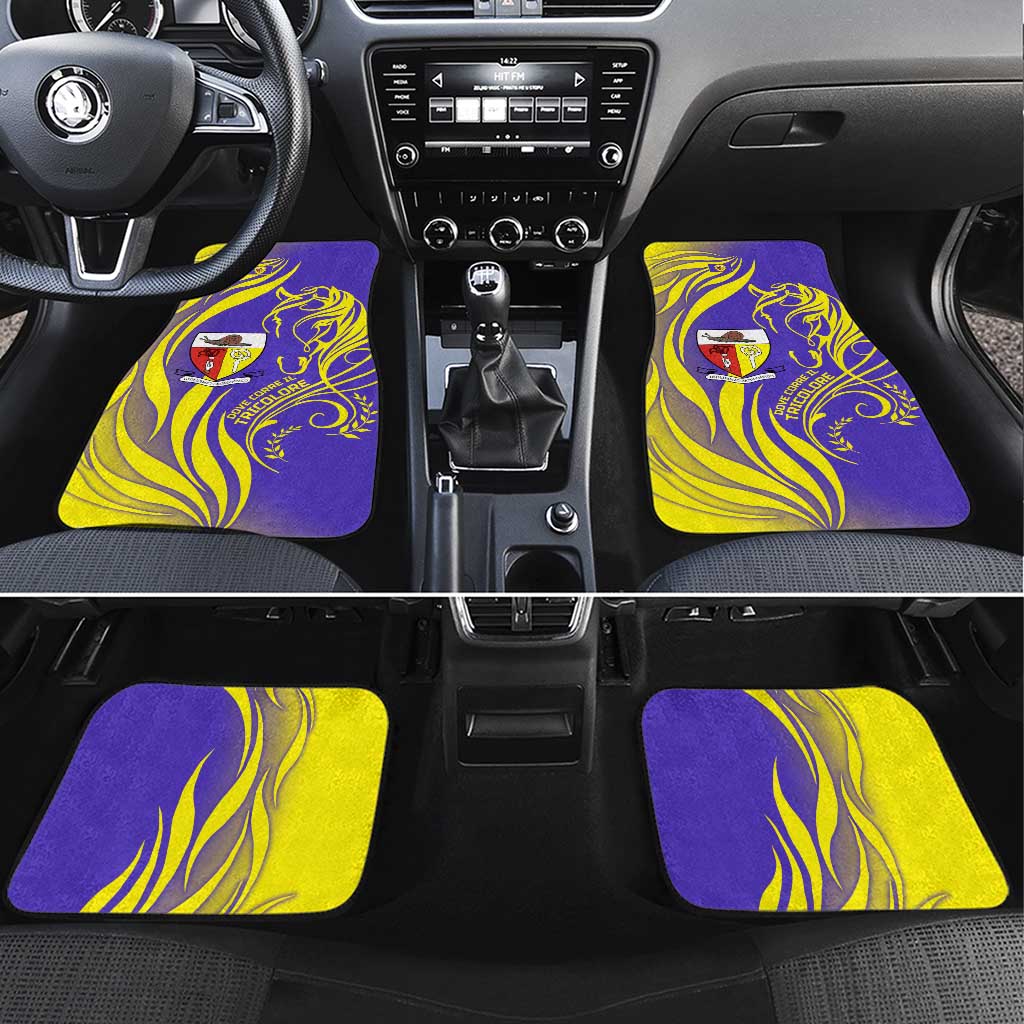 Campione d’Italia Car Mats with Yellow Horse Graphic and Purple Flame Crest - Wonder Print Shop