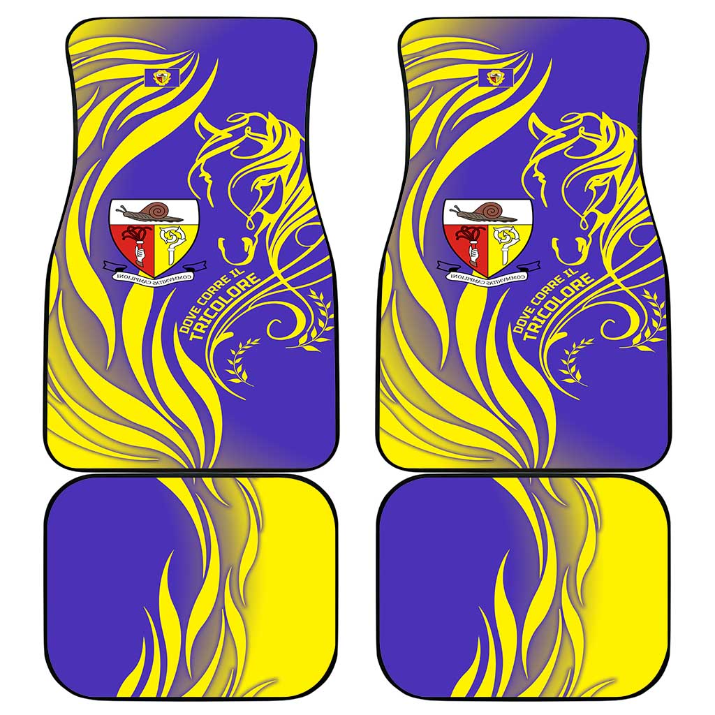 Campione d’Italia Car Mats with Yellow Horse Graphic and Purple Flame Crest - Wonder Print Shop
