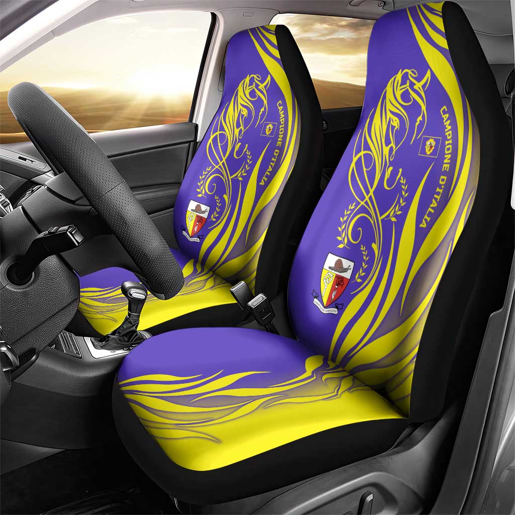 Campione d’Italia Car Seat Cover with Yellow Horse Graphic and Purple Flame Crest - Wonder Print Shop