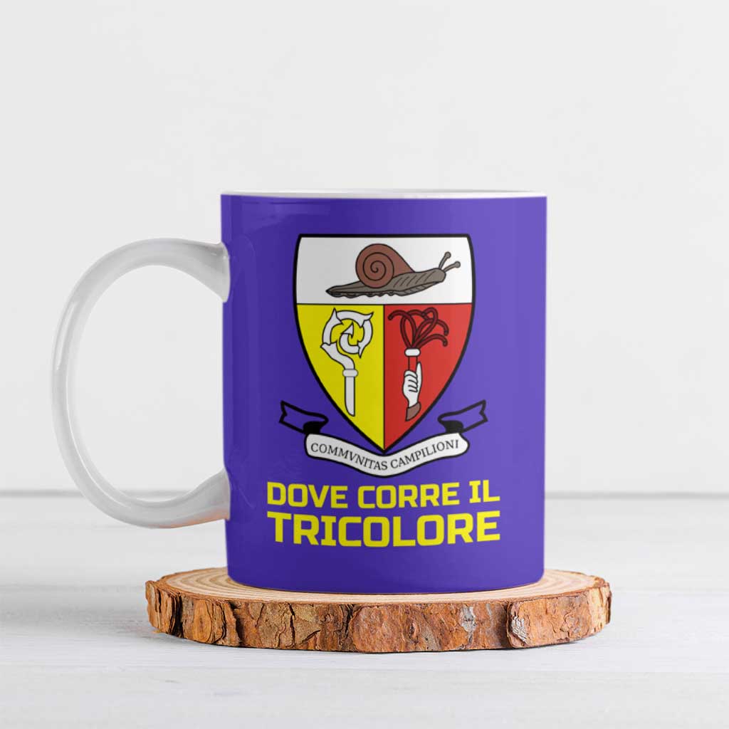 Campione d’Italia Ceramic Mug with Yellow Horse Graphic and Purple Flame Crest - Wonder Print Shop