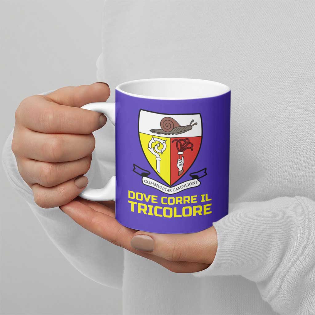 Campione d’Italia Ceramic Mug with Yellow Horse Graphic and Purple Flame Crest - Wonder Print Shop