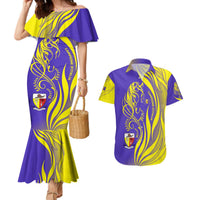 Campione d’Italia Couples Matching Mermaid Dress and Hawaiian Shirt with Yellow Horse Graphic and Purple Flame Crest - Wonder Print Shop