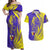 Campione d’Italia Couples Matching Off Shoulder Maxi Dress and Hawaiian Shirt with Yellow Horse Graphic and Purple Flame Crest - Wonder Print Shop