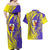 Campione d’Italia Couples Matching Off Shoulder Maxi Dress and Hawaiian Shirt with Yellow Horse Graphic and Purple Flame Crest - Wonder Print Shop