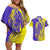 Campione d’Italia Couples Matching Off Shoulder Short Dress and Hawaiian Shirt with Yellow Horse Graphic and Purple Flame Crest - Wonder Print Shop