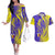 Campione d’Italia Couples Matching Off The Shoulder Long Sleeve Dress and Hawaiian Shirt with Yellow Horse Graphic and Purple Flame Crest - Wonder Print Shop