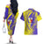 Campione d’Italia Couples Matching Off The Shoulder Long Sleeve Dress and Hawaiian Shirt with Yellow Horse Graphic and Purple Flame Crest - Wonder Print Shop