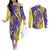 Campione d’Italia Couples Matching Off The Shoulder Long Sleeve Dress and Long Sleeve Button Shirt with Yellow Horse Graphic and Purple Flame Crest - Wonder Print Shop