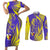 Campione d’Italia Couples Matching Short Sleeve Bodycon Dress and Long Sleeve Button Shirt with Yellow Horse Graphic and Purple Flame Crest - Wonder Print Shop