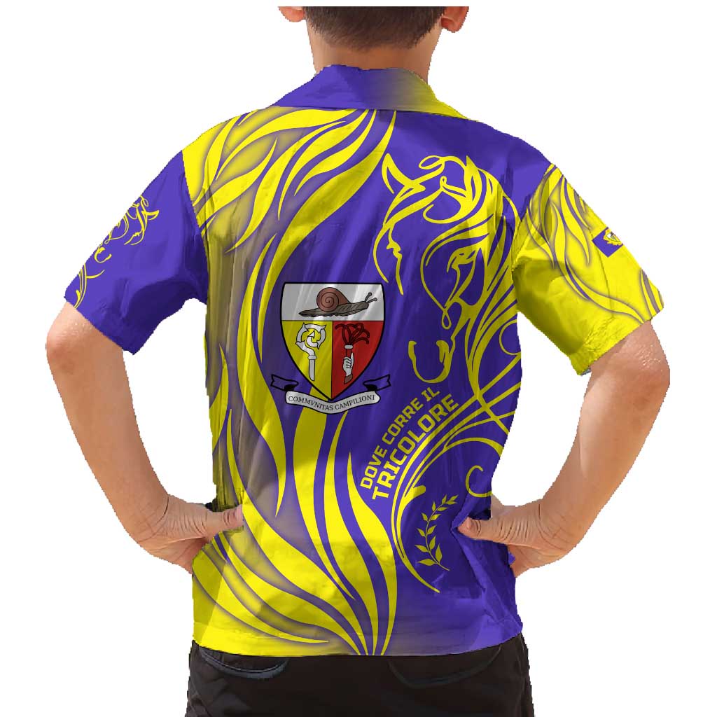 Campione d’Italia Family Matching Mermaid Dress and Hawaiian Shirt with Yellow Horse Graphic and Purple Flame Crest - Wonder Print Shop