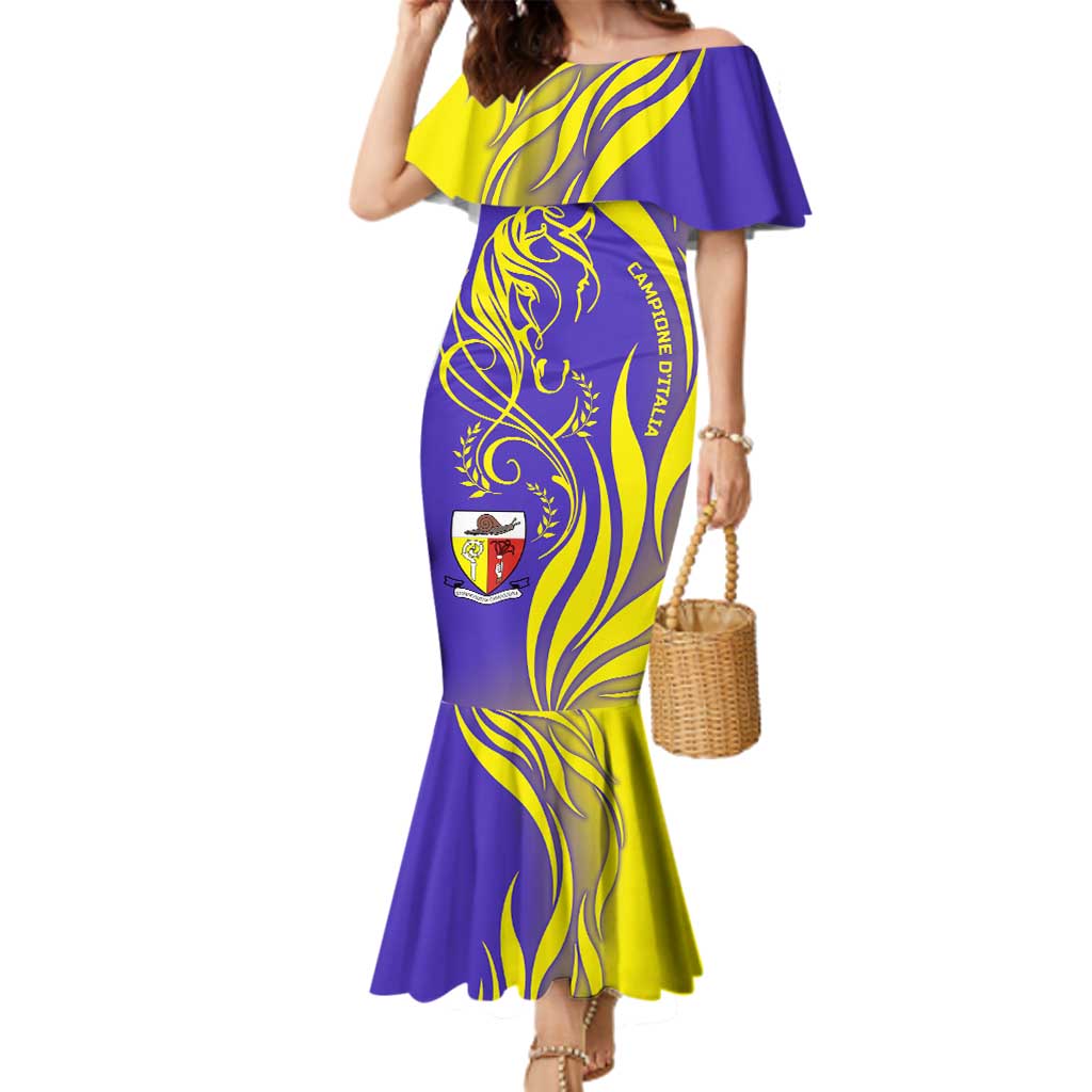Campione d’Italia Family Matching Mermaid Dress and Hawaiian Shirt with Yellow Horse Graphic and Purple Flame Crest - Wonder Print Shop