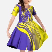 Campione d’Italia Family Matching Off The Shoulder Long Sleeve Dress and Hawaiian Shirt with Yellow Horse Graphic and Purple Flame Crest - Wonder Print Shop