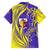 Campione d’Italia Family Matching Off The Shoulder Long Sleeve Dress and Hawaiian Shirt with Yellow Horse Graphic and Purple Flame Crest - Wonder Print Shop