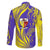 Campione d’Italia Family Matching Off The Shoulder Long Sleeve Dress and Hawaiian Shirt with Yellow Horse Graphic and Purple Flame Crest - Wonder Print Shop