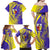 Campione d’Italia Family Matching Off Shoulder Maxi Dress and Hawaiian Shirt with Yellow Horse Graphic and Purple Flame Crest - Wonder Print Shop