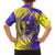 Campione d’Italia Family Matching Off Shoulder Short Dress and Hawaiian Shirt with Yellow Horse Graphic and Purple Flame Crest - Wonder Print Shop