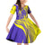 Campione d’Italia Family Matching Off Shoulder Short Dress and Hawaiian Shirt with Yellow Horse Graphic and Purple Flame Crest - Wonder Print Shop