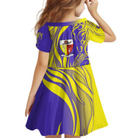 Campione d’Italia Family Matching Off Shoulder Short Dress and Hawaiian Shirt with Yellow Horse Graphic and Purple Flame Crest - Wonder Print Shop