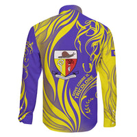 Campione d’Italia Family Matching Off Shoulder Short Dress and Hawaiian Shirt with Yellow Horse Graphic and Purple Flame Crest - Wonder Print Shop