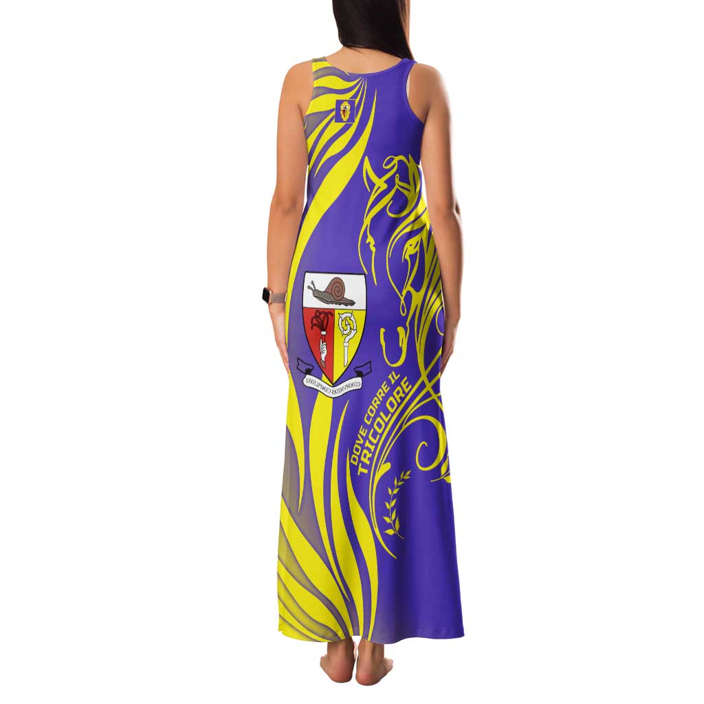 Campione d’Italia Family Matching Tank Maxi Dress and Hawaiian Shirt with Yellow Horse Graphic and Purple Flame Crest - Wonder Print Shop