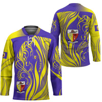 Campione d’Italia Hockey Jersey with Yellow Horse Graphic and Purple Flame Crest - Wonder Print Shop