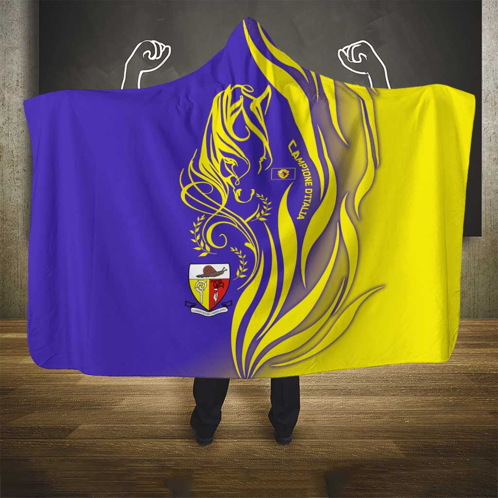 Campione d’Italia Hooded Blanket with Yellow Horse Graphic and Purple Flame Crest - Wonder Print Shop