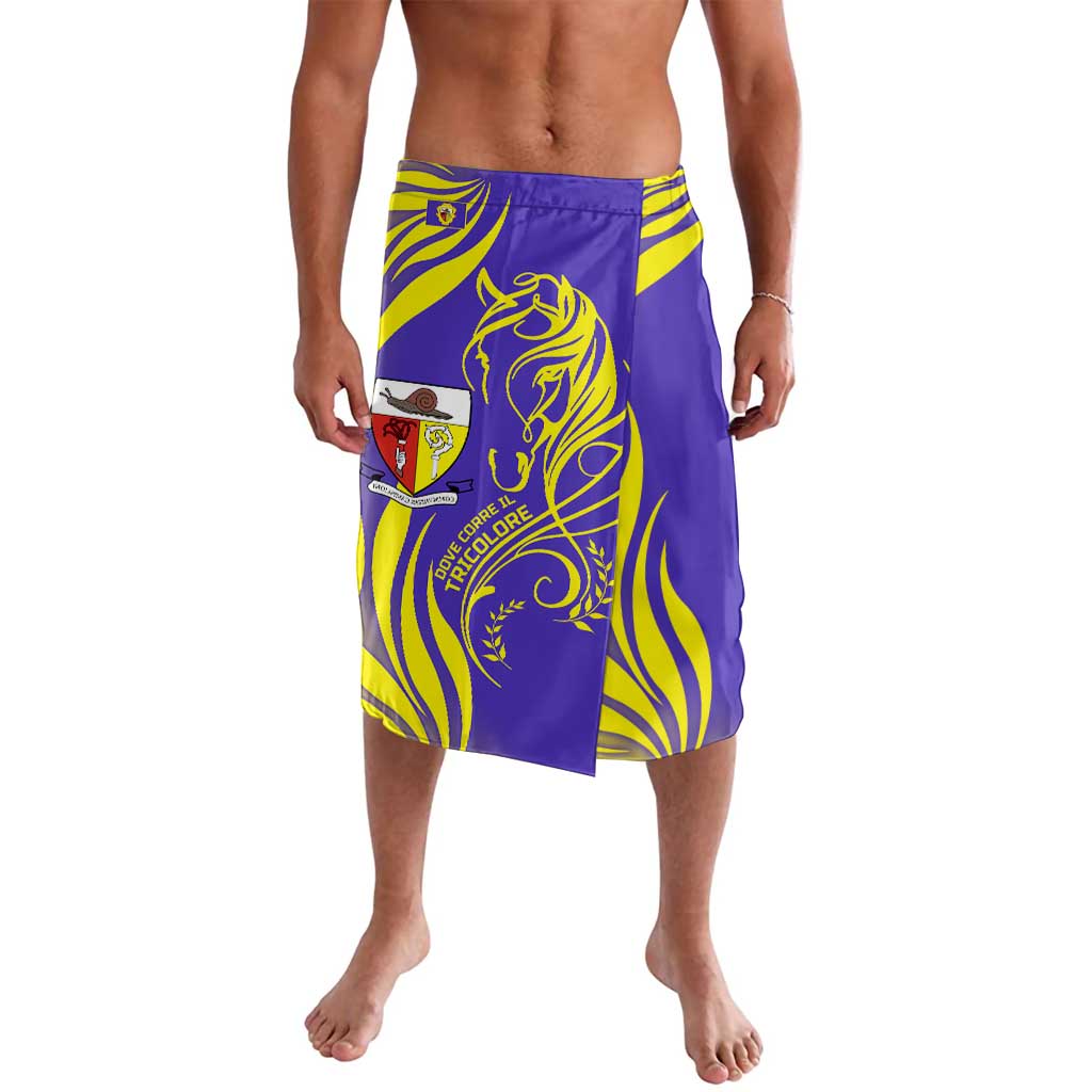 Campione d’Italia Lavalava with Yellow Horse Graphic and Purple Flame Crest - Wonder Print Shop