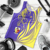 Campione d’Italia Men Tank Top with Yellow Horse Graphic and Purple Flame Crest - Wonder Print Shop