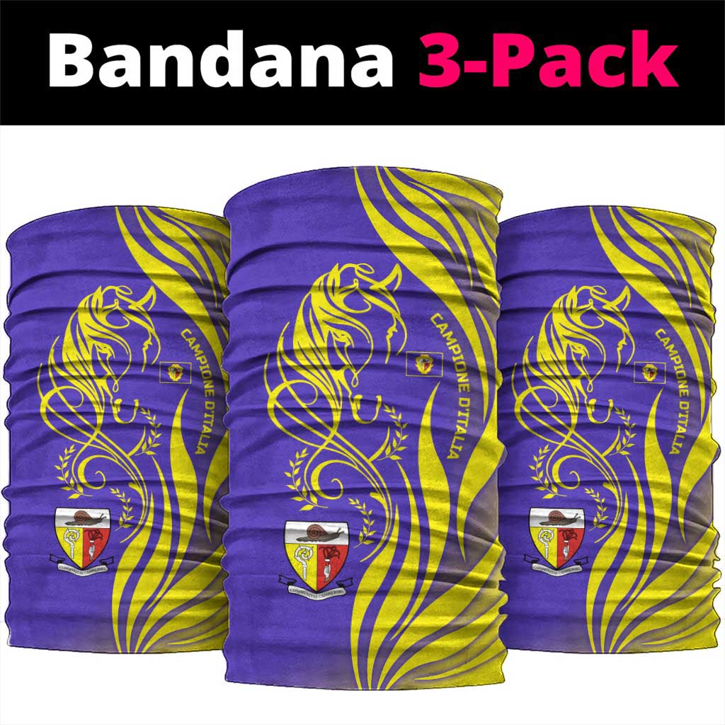 Campione d’Italia Neck Gaiter with Yellow Horse Graphic and Purple Flame Crest - Wonder Print Shop