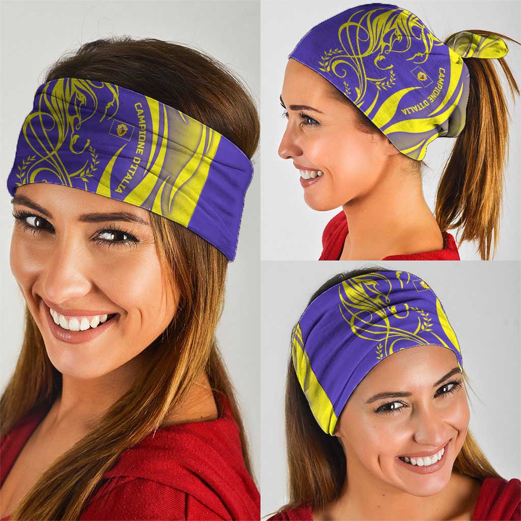 Campione d’Italia Neck Gaiter with Yellow Horse Graphic and Purple Flame Crest - Wonder Print Shop