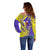 Campione d’Italia Off Shoulder Sweater with Yellow Horse Graphic and Purple Flame Crest - Wonder Print Shop