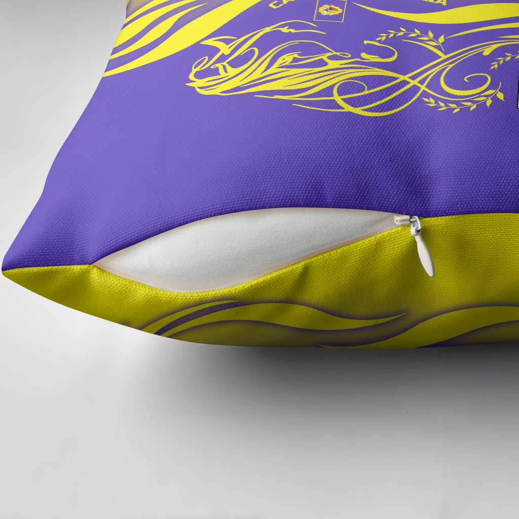 Campione d’Italia Pillow Cover with Yellow Horse Graphic and Purple Flame Crest - Wonder Print Shop