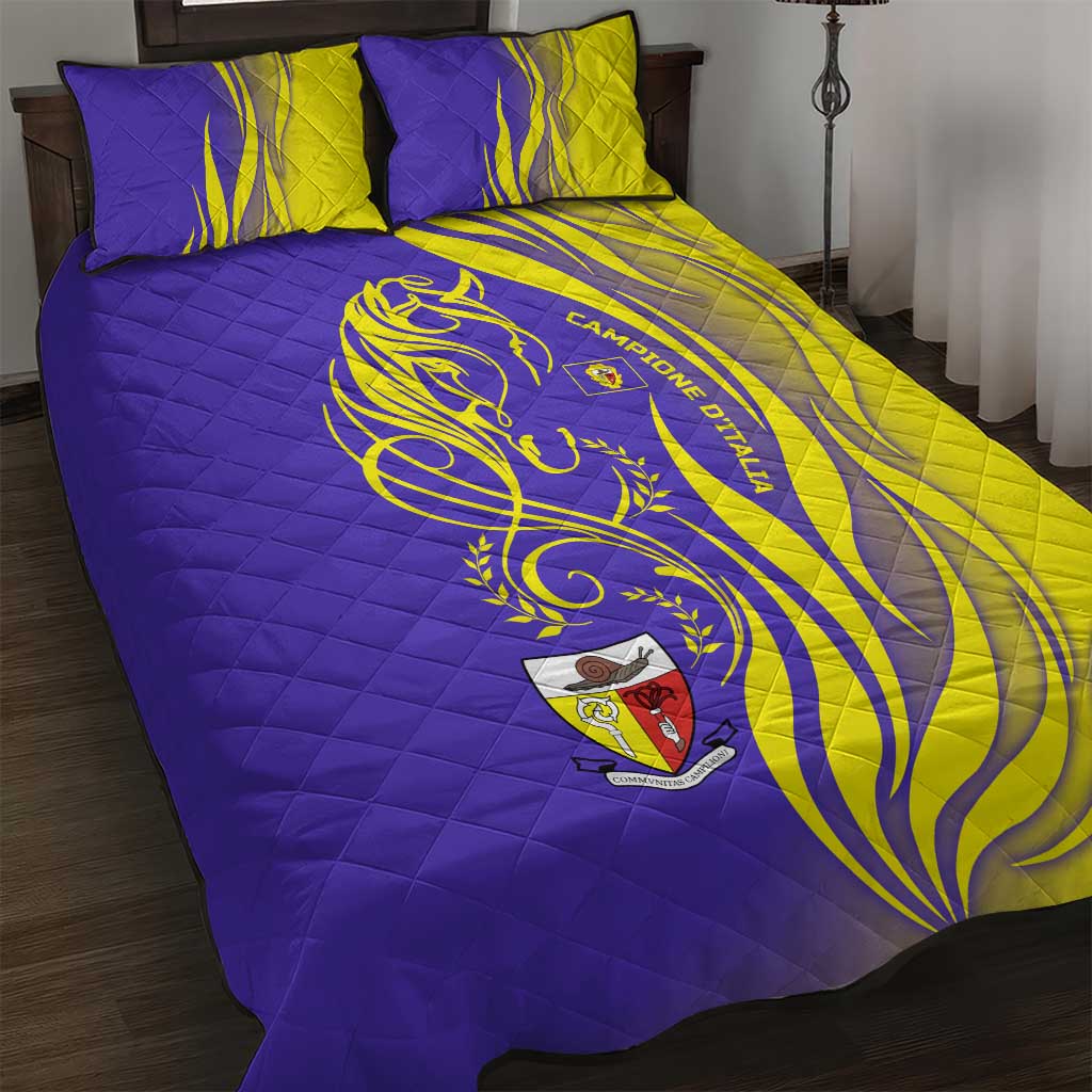 Campione d’Italia Quilt Bed Set with Yellow Horse Graphic and Purple Flame Crest - Wonder Print Shop
