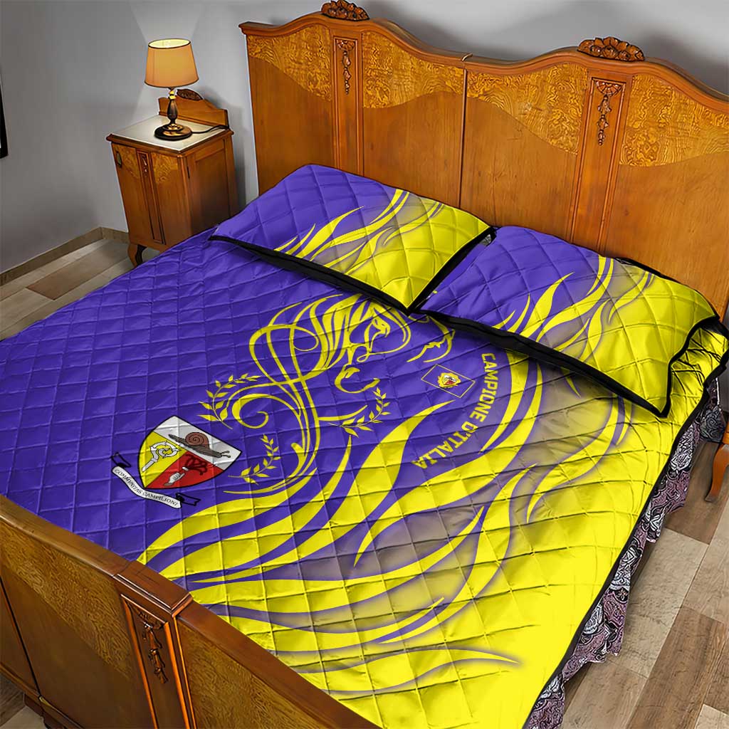 Campione d’Italia Quilt Bed Set with Yellow Horse Graphic and Purple Flame Crest - Wonder Print Shop