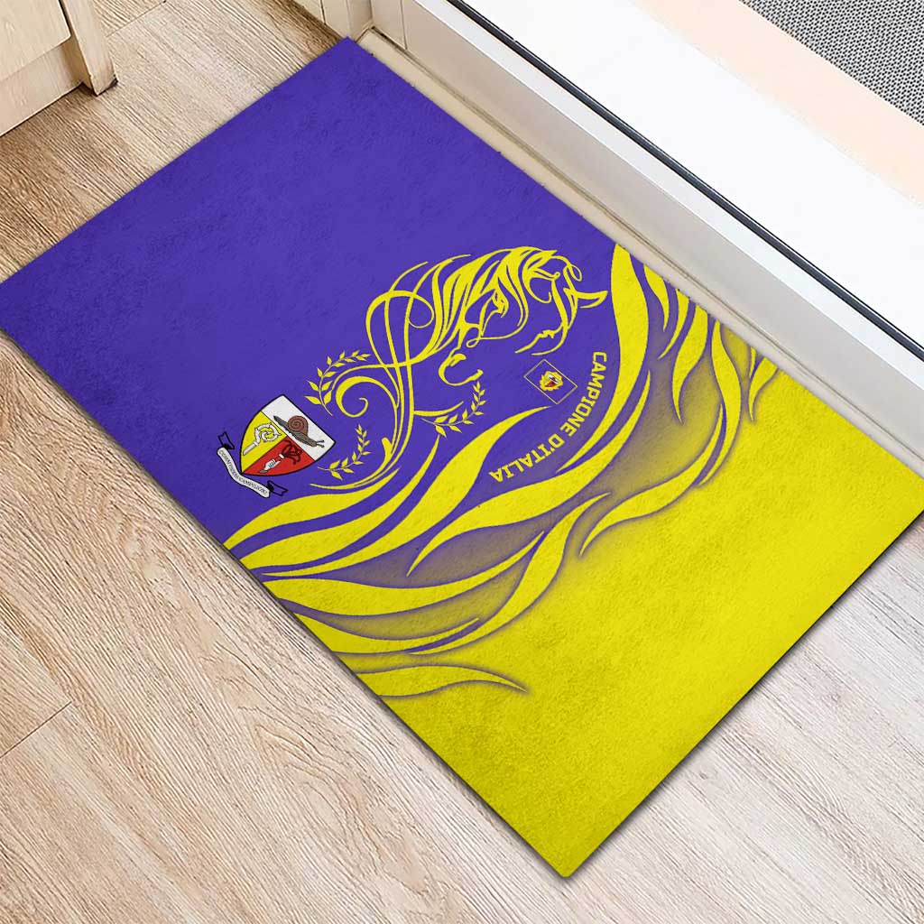 Campione d’Italia Rubber Doormat with Yellow Horse Graphic and Purple Flame Crest - Wonder Print Shop