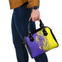 Campione d’Italia Shoulder Handbag with Yellow Horse Graphic and Purple Flame Crest - Wonder Print Shop
