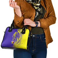 Campione d’Italia Shoulder Handbag with Yellow Horse Graphic and Purple Flame Crest - Wonder Print Shop